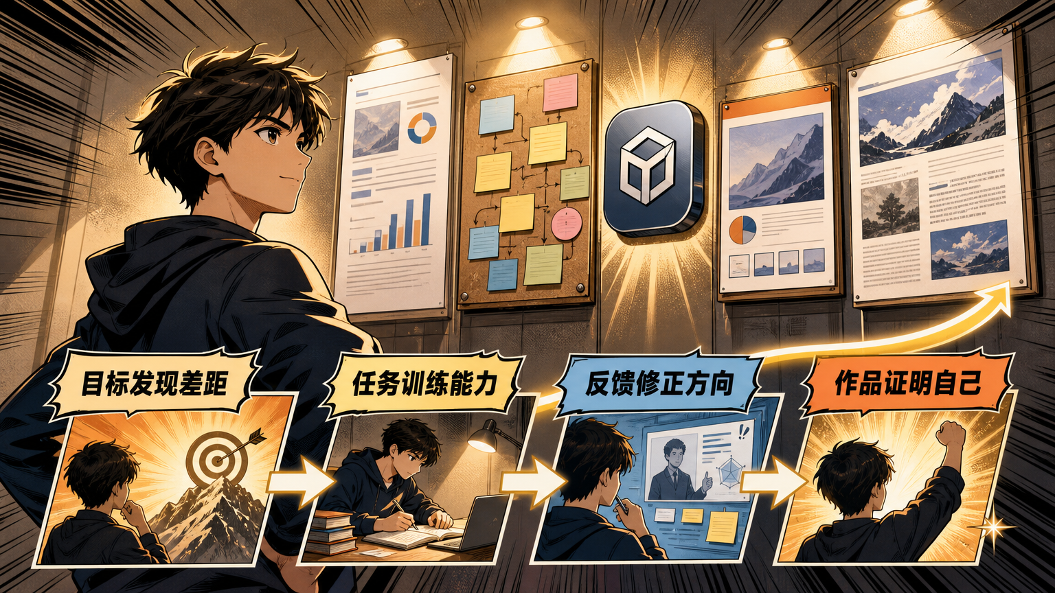 用真实目标发现差距，用具体任务训练能力，用反馈修正方向，用作品证明自己。