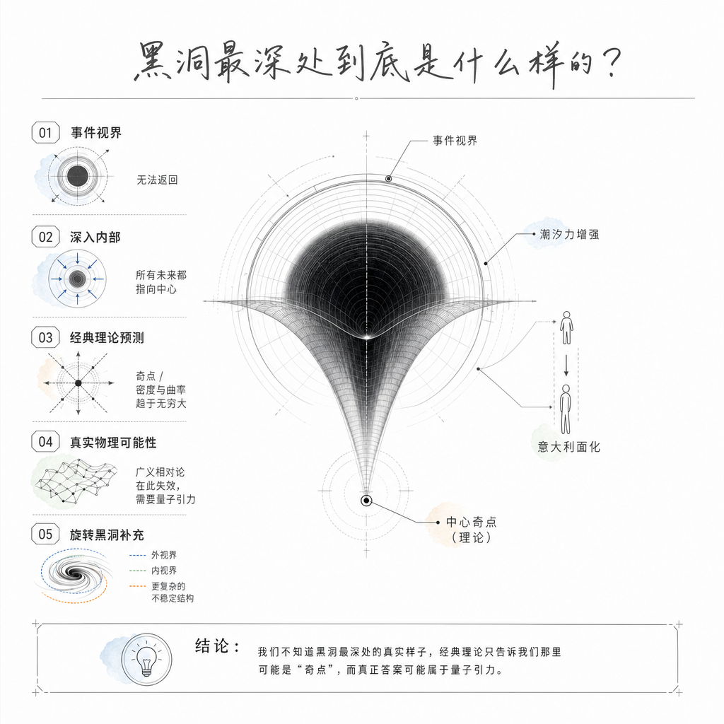 Generated infographic about 黑洞最深处到底是什么样的？