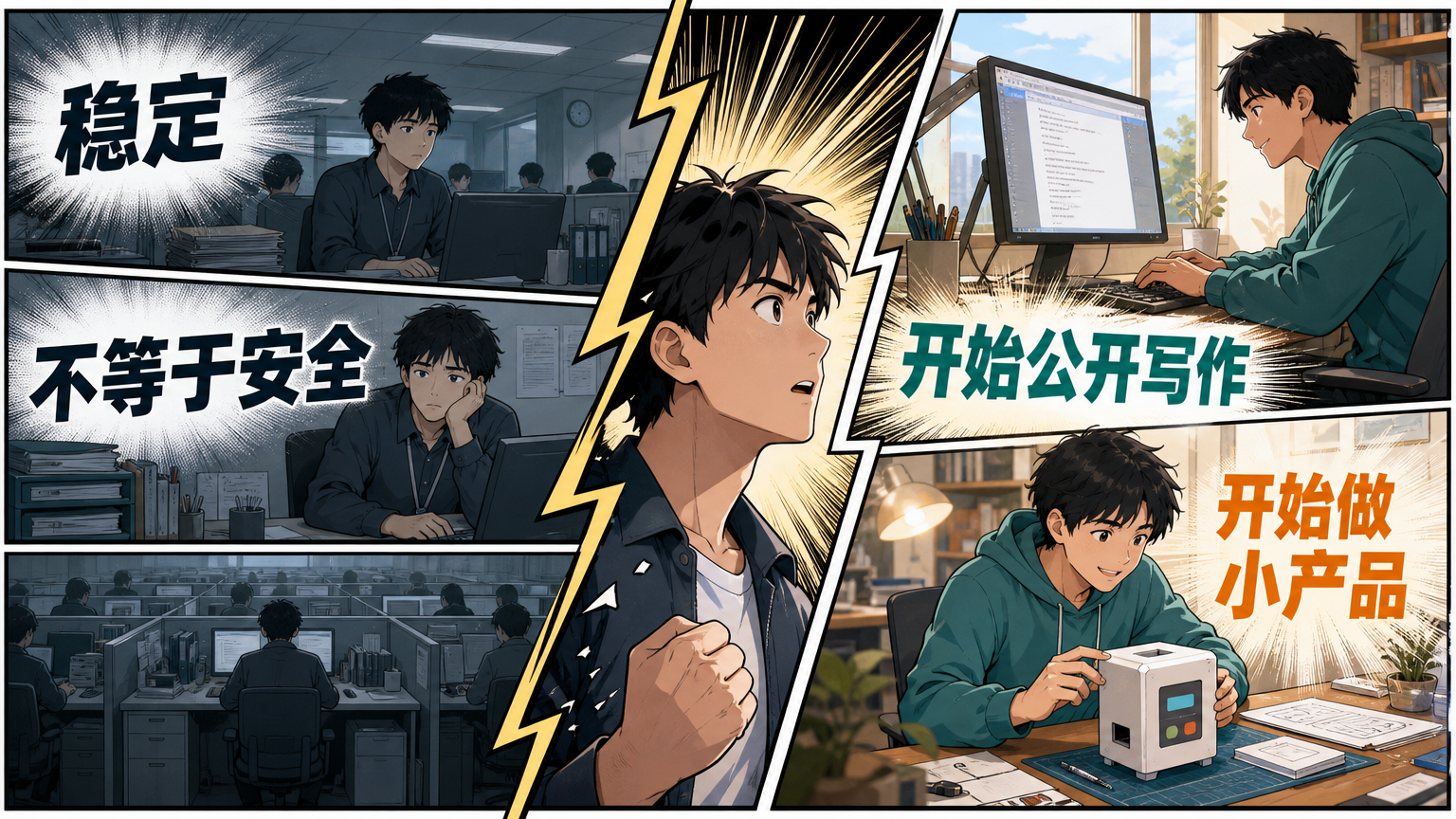 示例讲的是从稳定但没有成长感，到开始公开写作和小产品。