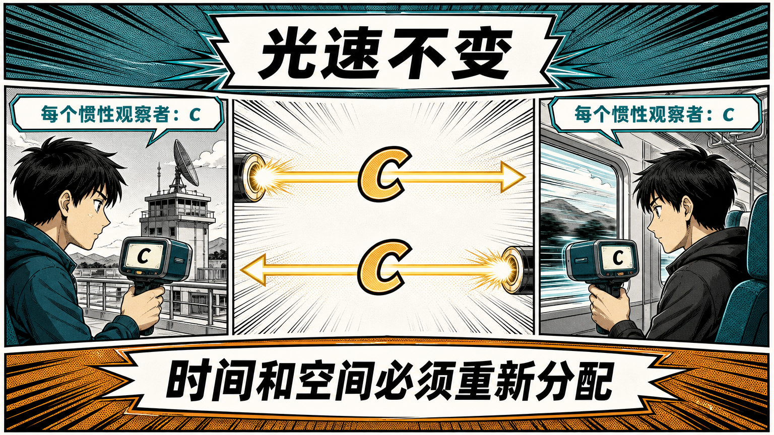 如果每个惯性观察者都测得真空光速为 c，那么时间和空间的划分不能完全相同。