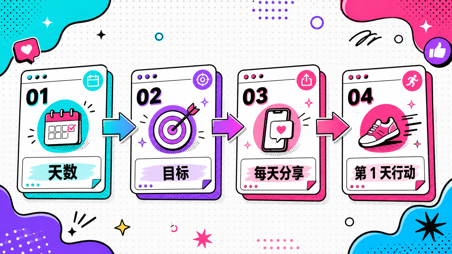 一条公开挑战贴需要说清天数、目标、每日分享内容和第 1 天行动。