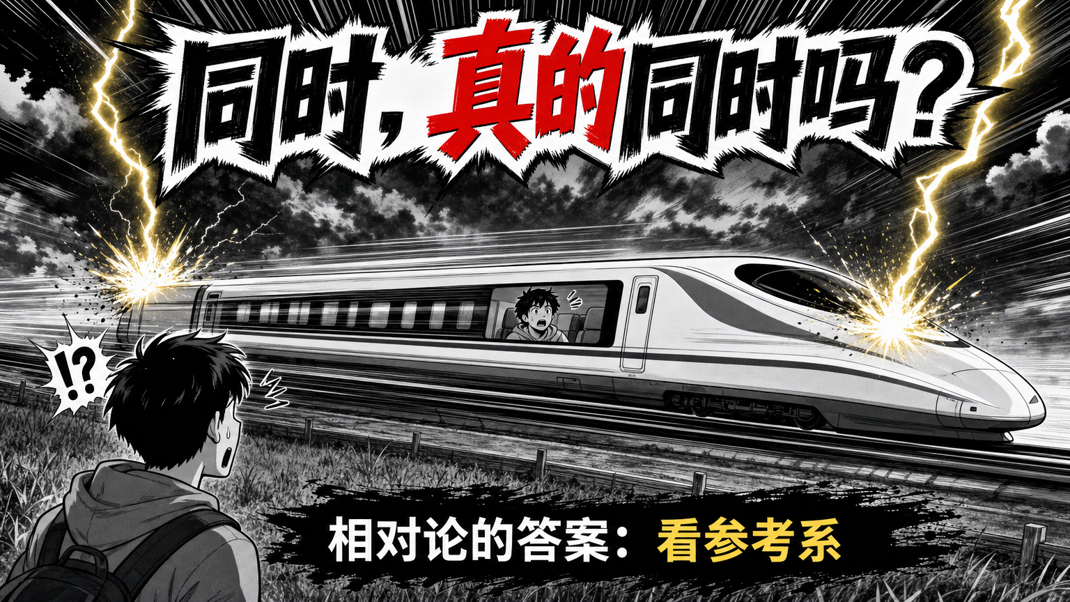 日常直觉认为同时是绝对的，但狭义相对论说：同时性依赖参考系。