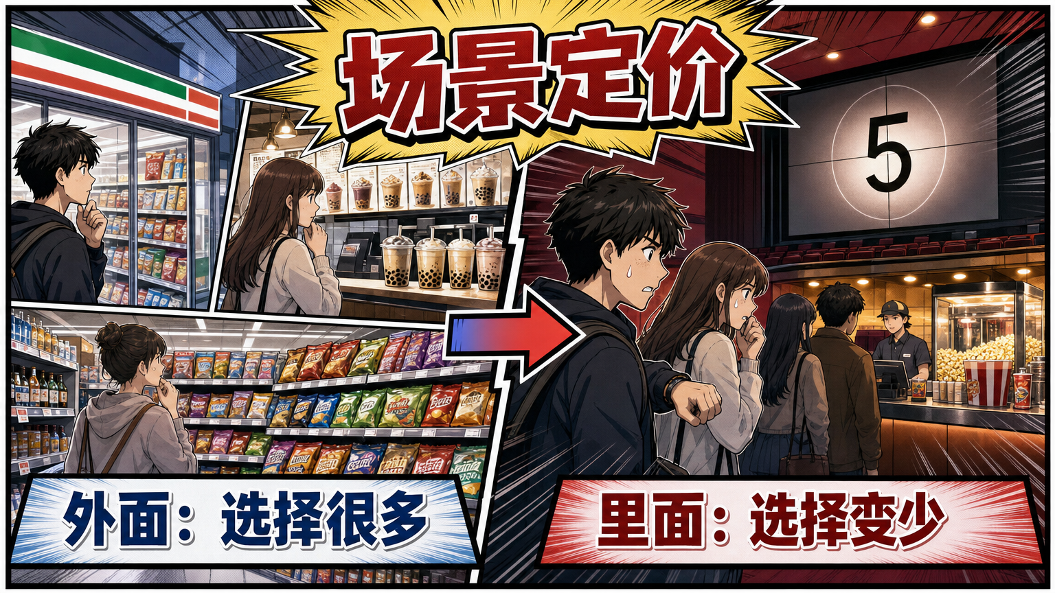 在电影快开场、想边看边吃的场景下，影院食品柜台拥有更强定价权。