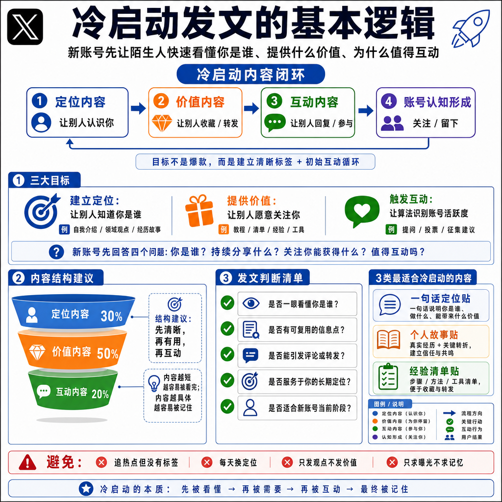 Generated infographic about 冷启动发文的基本逻辑