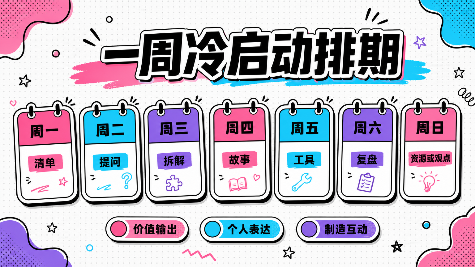 用一周内容结构平衡价值输出、个人表达和互动制造。
